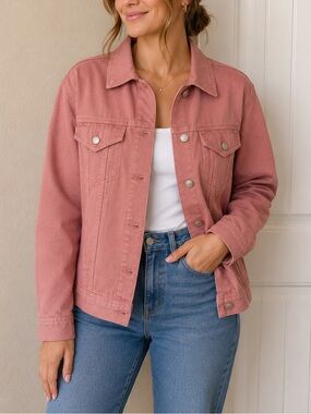 True Craft Dusty Rose Pink Denim Jacket XL | Classic Trucker Style Button Front